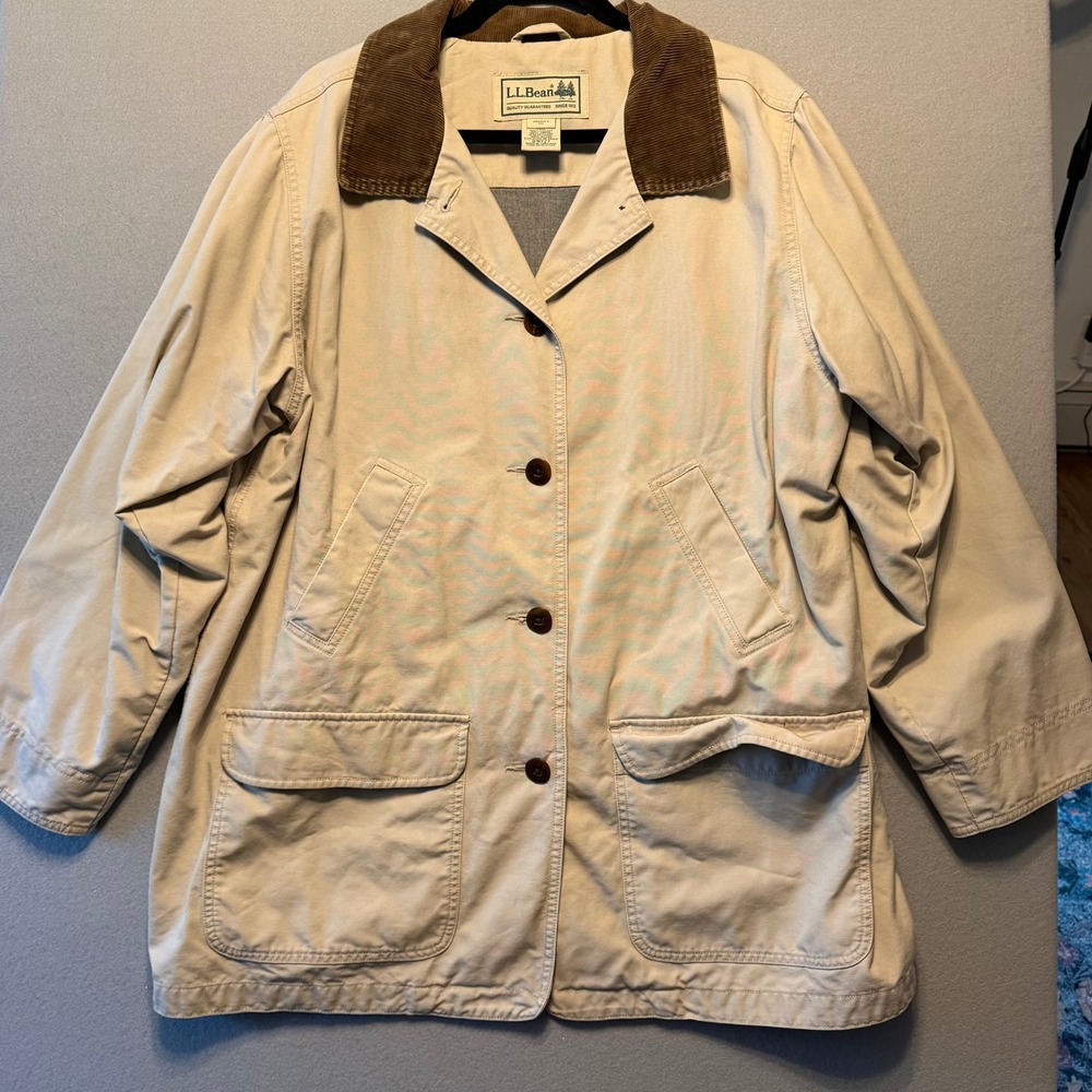LL Bean Classic Adirondack Barn Coat Field Jacket Tan Corduroy Women 1X